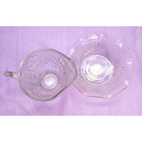 Jeanette Glass Iris Creamer and Sugar Bowl Depression Era Vintage Clear PR610 - Picture 12 of 12